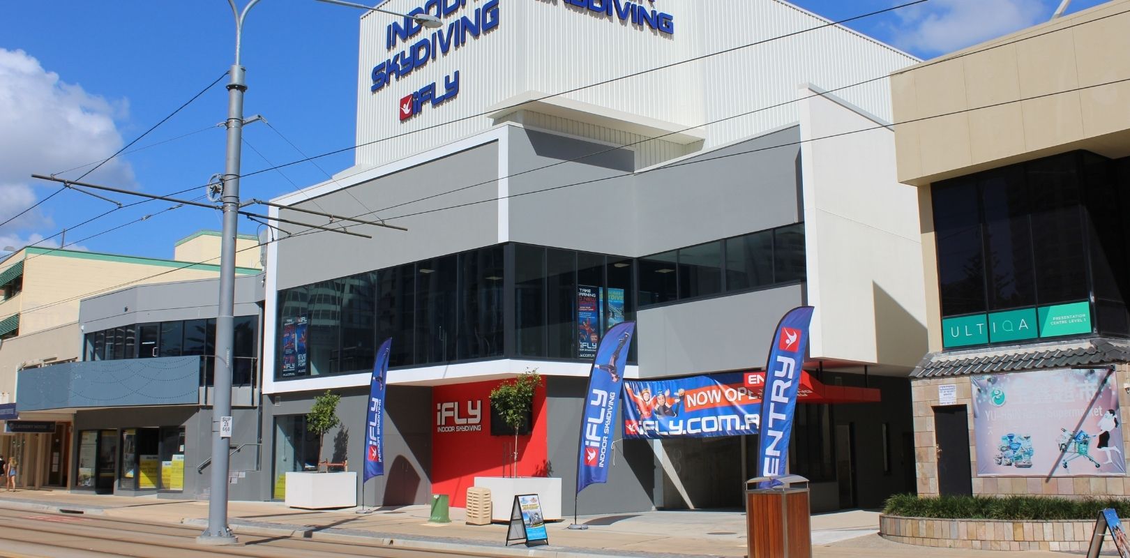 Exterior and entrance of iFLY Gold Coast in Surfers Paradise