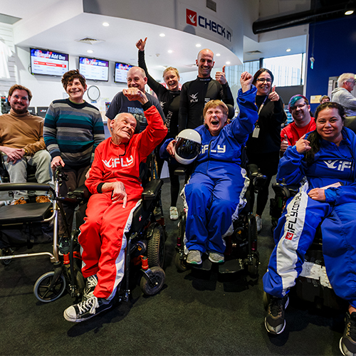 All Abilities participants and the iFLY team together