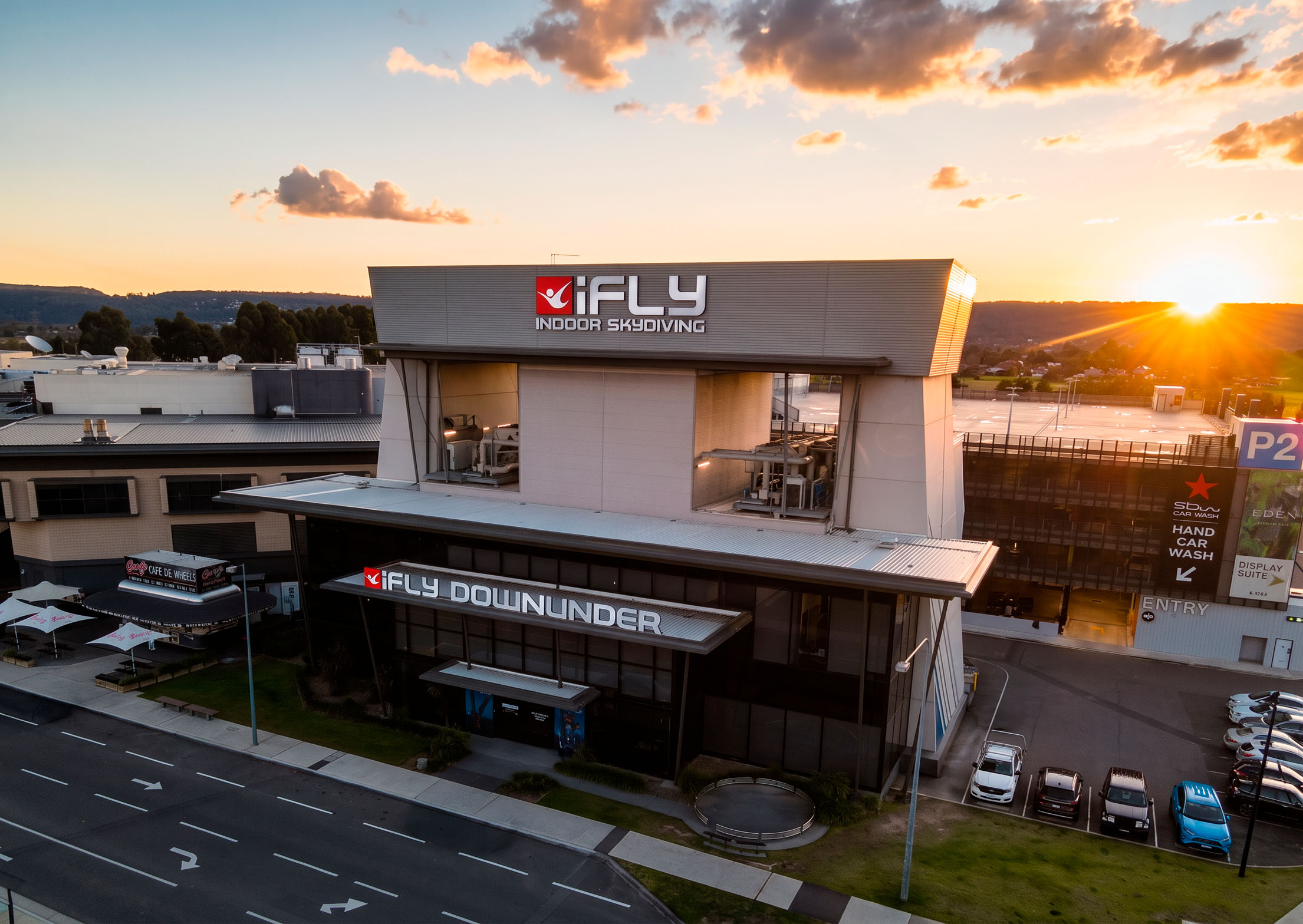 iFLY Downunder in Penrith at sunset.